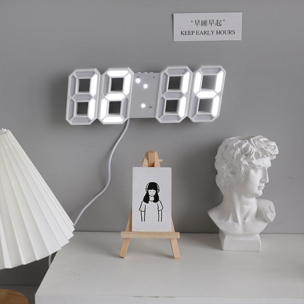 Stor 3D LED digital veggklokke green light