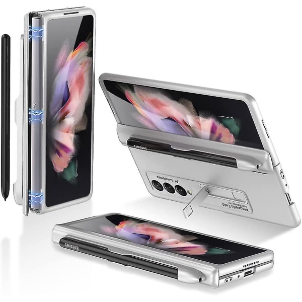 Hengselbeskyttelse Kickstand-deksel Kompatibel Samsung Galaxy Z Fold 4 med S Pen-spor og innebygd skjermbeskytter Silver