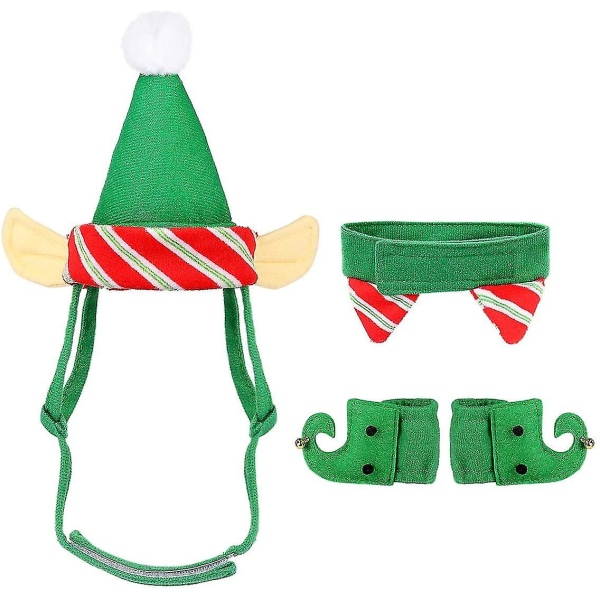 4pcs Cat Elf Costume - Cute Cat Christmas Costume Christmas Clothes Green Elf