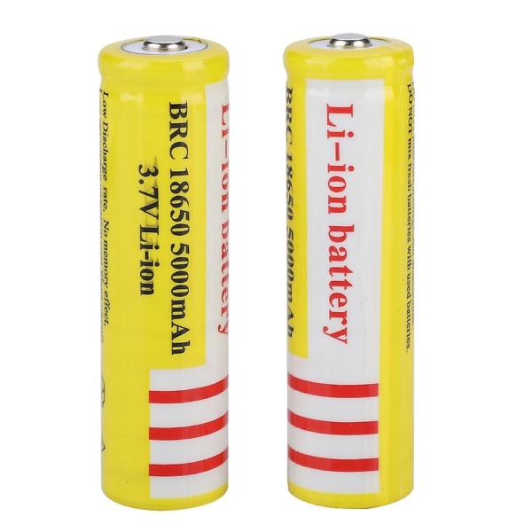 2 stk. 18650 3.7v Li-ion genopladeligt batteri 5000mah stor kapacitet gul lithium-ion batteri