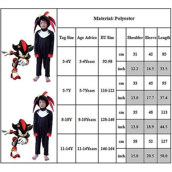 Børn Black Hedgehog Cosplay Kostume Jumpsuit Til Børn Drenge Med Handsker Og Hedgehog Hovedbeklædning Kasket Til Halloween Christmas Carnival Tmall 11-14 Years