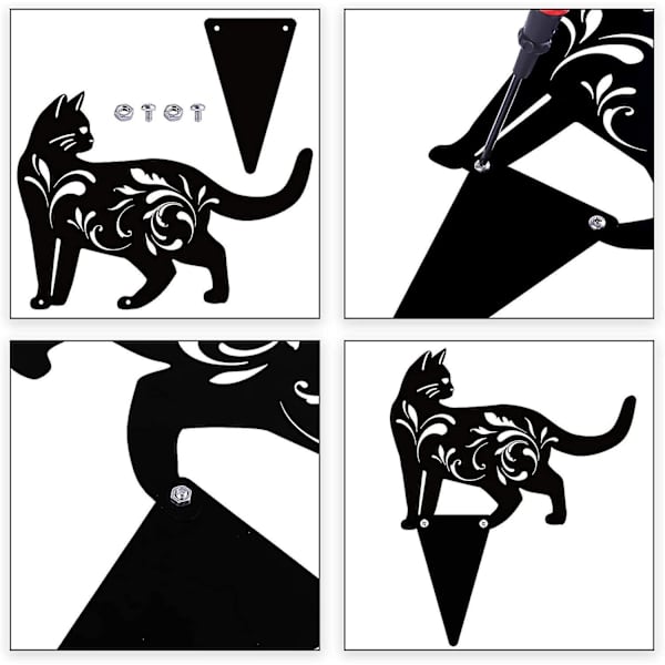 3 stk. Metal Kattehave Statue Sort Kat Silhuet Kat Deko