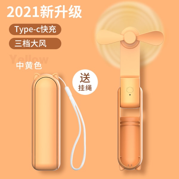 Håndholdt minivifte, bærbar sammenleggbar vifte med strømbank, USB-lading orange