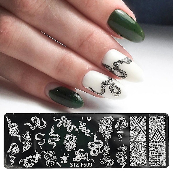 Nagelkonstmall Nagelstämplingsplattor Stenciler Djurtryck Orm