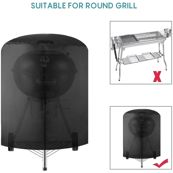 Rund Grilldeksel, Oxford-stoff 210d Vanntett Grill, Grilldeksel Bbq Grilldeksel, Svart (24 * 28,5 tommer)