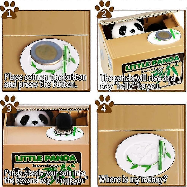 Panda som Stjäl Spargris, Spargris för Barn, Pengar Sparande Spargris, Stjäl Automatisk Pengar med Engelska, Kreativ Gåva