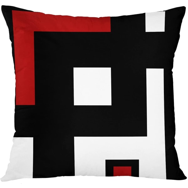 Sett med 4 putetrekk 18x18 tommer dekorativ pute moderne abstrakt rød svart hvit og grå bølgete vertikale striper prikkete polyester putetrekk