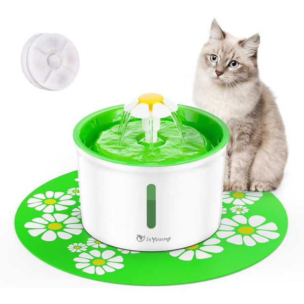 Cat Fountain 1,6l Automatisk Pet Water Fountain Pet Water Dispenser, Hund/katt Helsepleiefontene og Hygienisk Hundefontene, grønn