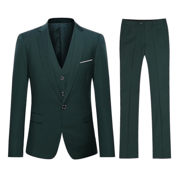 Miesten puku Business Casual 3-osainen puku Blazer Housut Liivi 9 väriä Z Green L