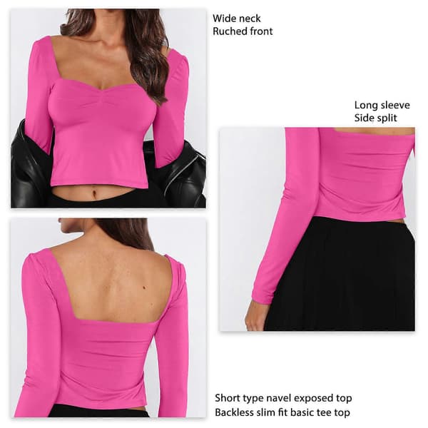 Dame Rynket Front Top Slim Fit Side Split Langærmet Rygløs Navle Eksponeret Tee Top