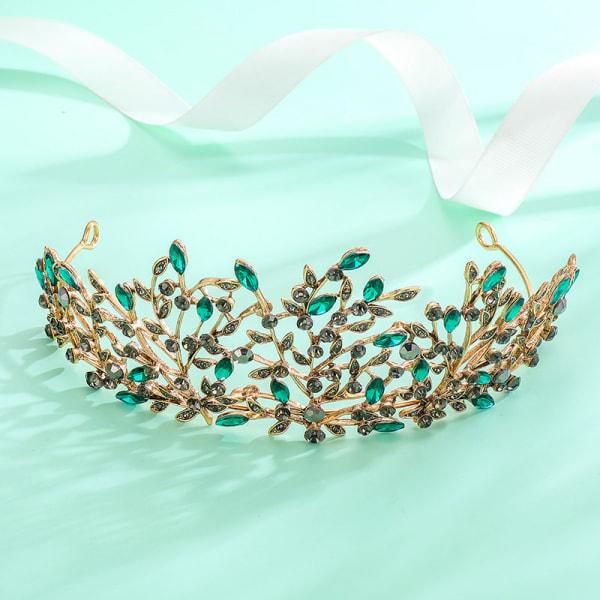 Vintage tiaraer og kroner til kvinder, Crystal Leaf Metal Tiara, gotisk