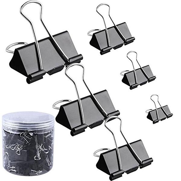 90 stk. sorte mappe universelle binder clips sorte papir klemmer papir klemme arrangør metal clips papir binder clips