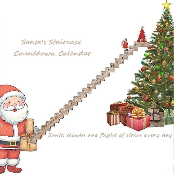 Rolig Jultomte Trapp Nedräkningskalender Resande Rudolph Adventskalender Retro Träbordspynt