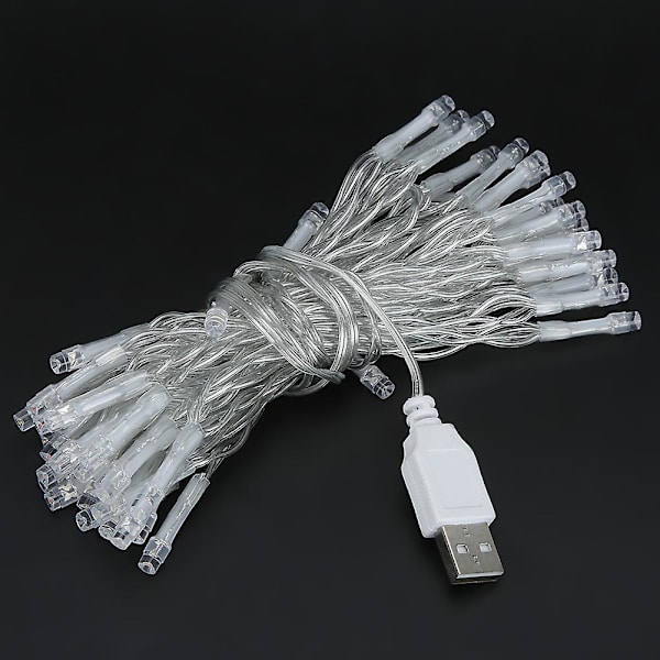5m 50 LED Træ Lyskæde Med Kobbertråd Til Jul Ferie Gård Dekoration Usb Opladning (Multi Farve)