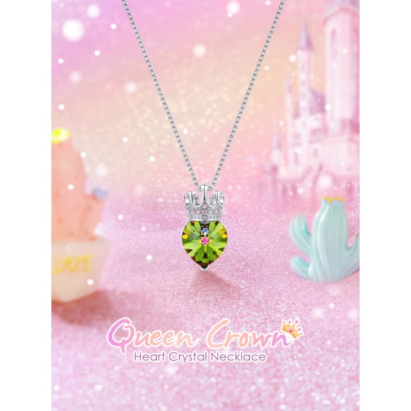 Princess Queen Crown Heart Halsband för tjejer Kvinnor Crystal Heart Pendant Halsband, jul Alla hjärtans dag födelsedagspresenter för flickor (grön)