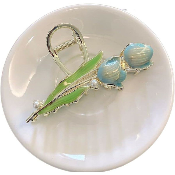 Elegantti tulppaanin kukka hiuspidike Yksinkertainen helmi Hai pidike Tyttömäinen hiuspidike Helmi Temperamentti Poninhäntä hiuspidike (Sininen) blue
