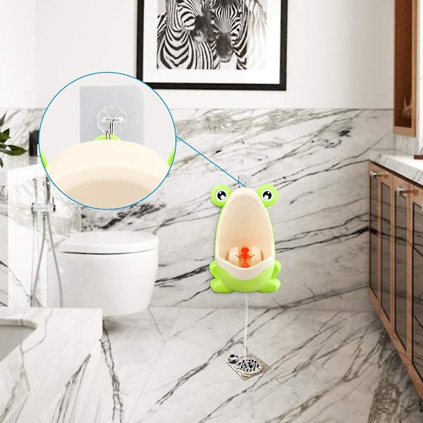 Ny sød frø pottetræning urinal med afløbsslange til drenge, børne urinal træner med sjovt sigtemål