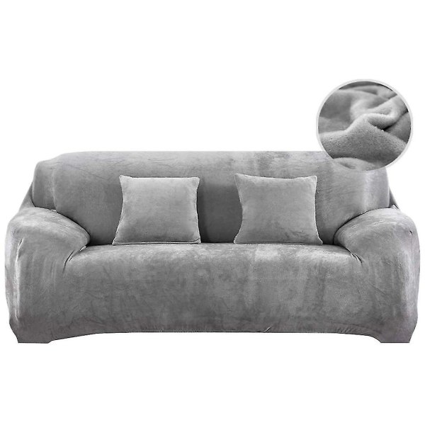 Cover, stretchigt sofföverdrag 2-sits tjock soffa Slipöverdrag Sammet Lättpassad Elastiskt tyg Soffskydd Soffa husdjursskydd (grå)