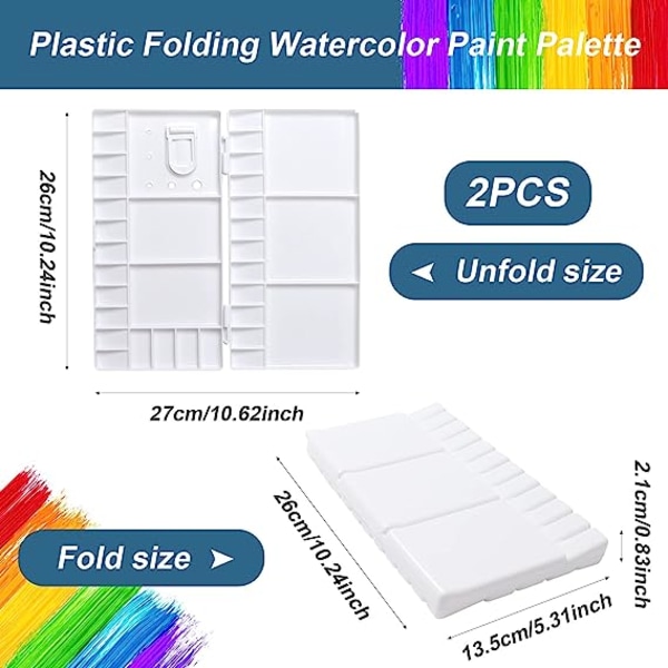 2 Pakke Akvarell Palett Sammenleggbar malingsbrett Plastmaling Pa