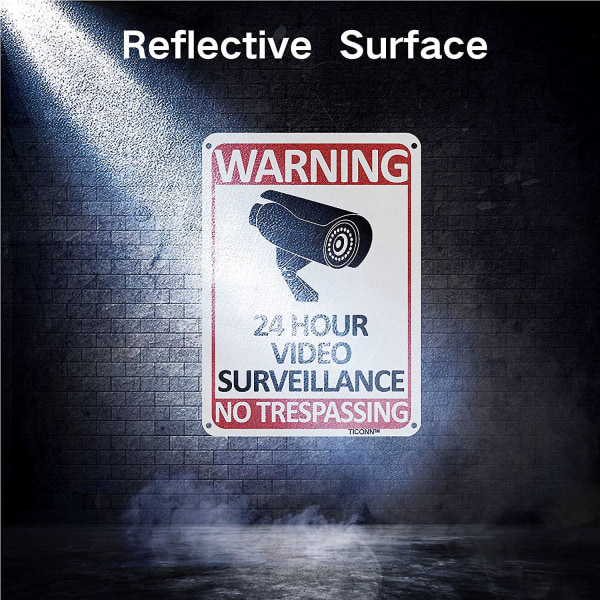 4-pack 24-timmars videoövervakningsskylt, varningsskylt i aluminium utan intrång, 10''x7'' för CCTV-säkerhetskamera - reflekterande, UV-skyddad