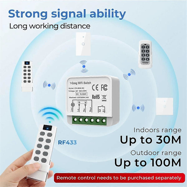 Tuya WiFi RF433 Smart Switch Modul med Fjernkontroll Hjemmeautomasjon DIY MINI Bryterrelé for Alexa Smart