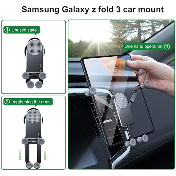 Gravity Biltelefonholder Kompatibel Med Samsung Galaxy Z Fold 5/z Fold 4/z Fold 3, Bilens Luftventilationsklemme Montering Smart Phone Stativ Black