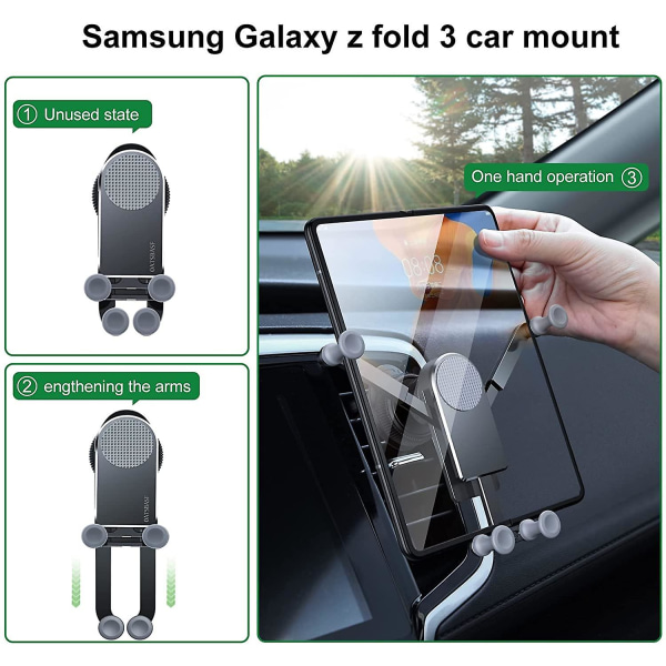 Gravity Biltelefonholder kompatibel med Samsung Galaxy Z Fold 5/z Fold 4/z Fold 3, Car Air Vent Clip Mount Smart Phone Stand Black