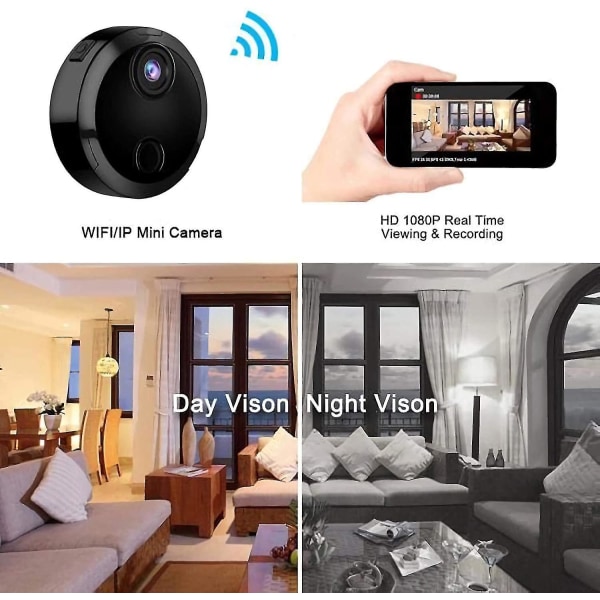 Minikamera 1080p Hd Wifi Säkerhetskamera Support Night Vision Remtoe Rörelsedetekteringskontroll Små trådlösa säkerhetskameror (svart)