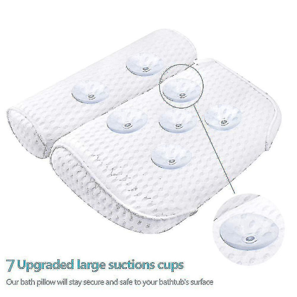 Badepude, Badekar Spa Pude Med 4D Luftnetteknologi Og 7 Sugkopper, Hjælper Med At Støtte Hoved, Ryg, Skulder Og Nakke, Passer Til Alle Badekar, Whirlpool