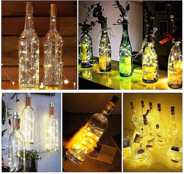 [12 Pakkaus] Led Pullo Valosarja Lämmin Valkoinen, 2m 20 Led Pullo Valot Kupari