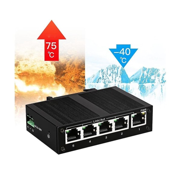 5 portar 100mbps Network Industrial Grade Switch Ohanterad Rail Type Industrial Network Splitter Eu P