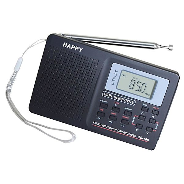 Alle bånd stereo radio bærbar radio fm mw sw transistor radio uden batteri (sort)