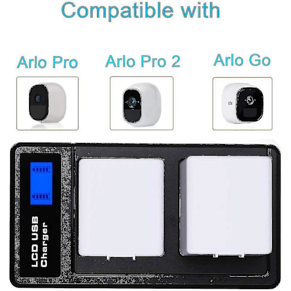Dubbla batteriladdare för Arlo Pro-batteri Arlo Pro 2-batteri Arlo Go-batteri, LCD-batteriladdare