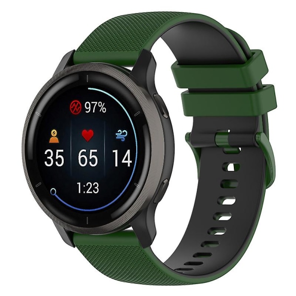 Garmin Venu2 Plus/venu Sq/vivomove -ruudukkoinen silikoniranneke 20 mm, kaksiväri Army Green Black