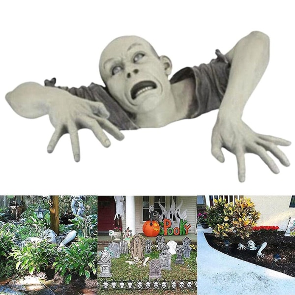 Halloween-bileet Zombie ryömii ulos haudan puutarhan nurmikon koristeista