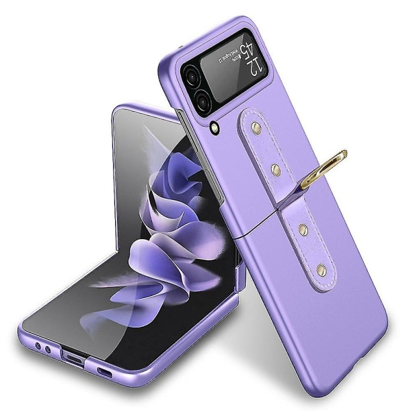 Skinnhengselbeskyttelsestelefondeksel kompatibel med Samsung Galaxy Z Flip 4 med ringstativ Purple