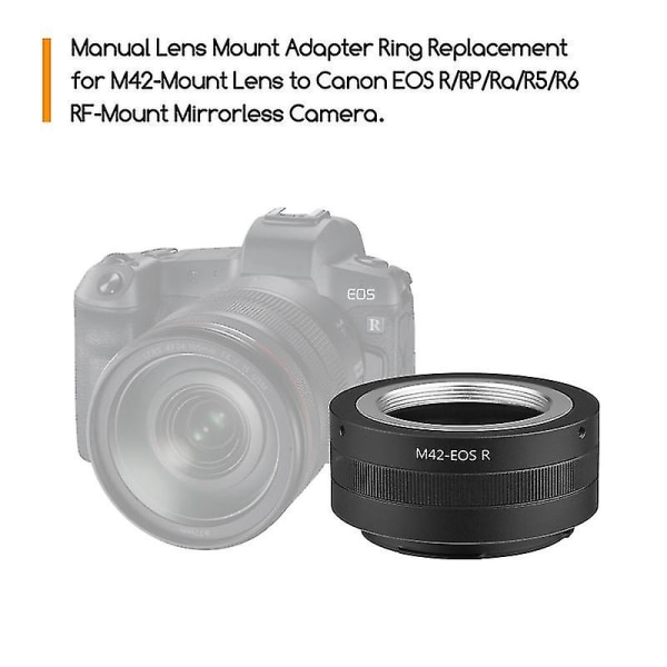 Manuell objektivadapterring i aluminiumlegering for M42-objektiv til Canon Eos R/rp/ra/r5/r6 Rf-montert speilløst kamera