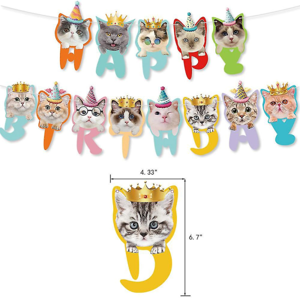 Husdjur Katt Tema Födelsedagsfest Dekoration Banner Cake Toppers Set Tillbehör