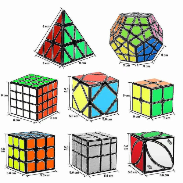 Speed ​​Cube Set, Magic Cube Bundle 2x2 3x3 4x4 Pyramid - Lekepuslespill kube for barn og voksne sett med 8