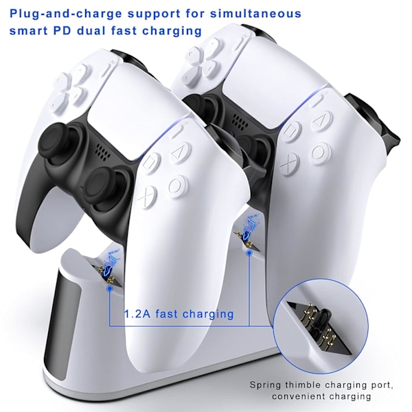 PS5-opladningsstation, PS5-controller-opladningsstation med justerbart lys, hurtigopladningsdock til Playstation 5-controller, PS5-opladningsstativ til Du