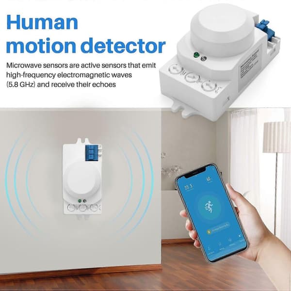 LED bevegelsessensor lysbryter med 5,8 GHz RF-system, hvit