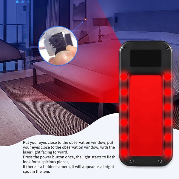 Anti-Spy Detector, Virheentunnistin, Piilokameran ilmaisin, Anti Spy Finder, Suuri Ir-Viewer, 12 Super Bright Red Led