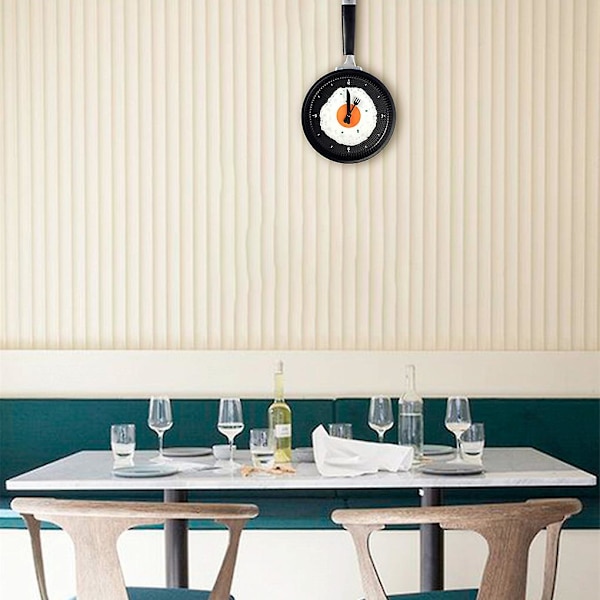 Klocka i stekpanna-design för vägg, stilren stekt ägg-timer, lantlig stil