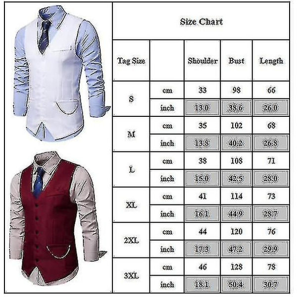 Mænds V-hals Vest Single Breasted Slim Fit Mode Vest White 2XL