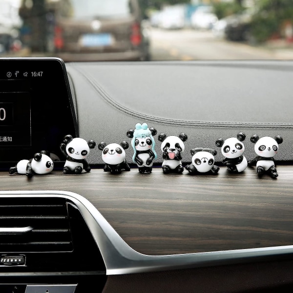 Bilinteriør Mini Panda Dukke Dekorative Ornamenter 8 Pack