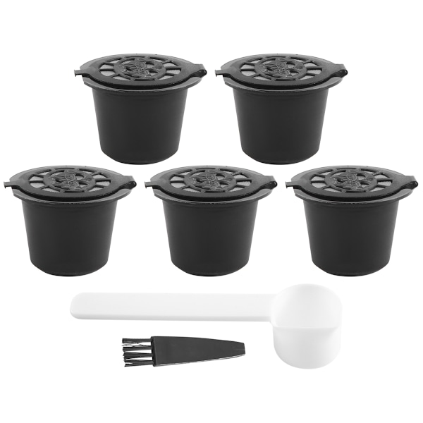 Påfyllningsbar kaffekapselfilter 5 återanvändbara kapslar Kaffemaskiner med skedborste