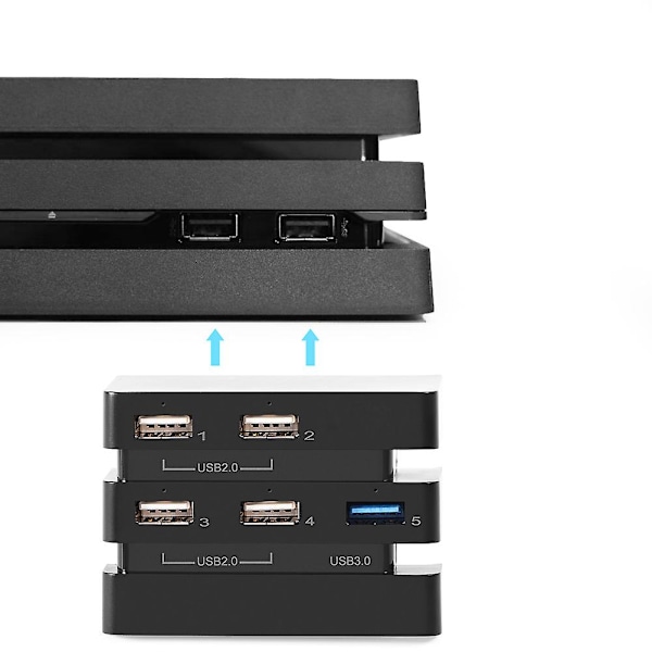 USB Hub med 5 porte - Højhastighedsudvidelsesadapter til PS4 Pro Spilkonsol 2.0 og 3.0