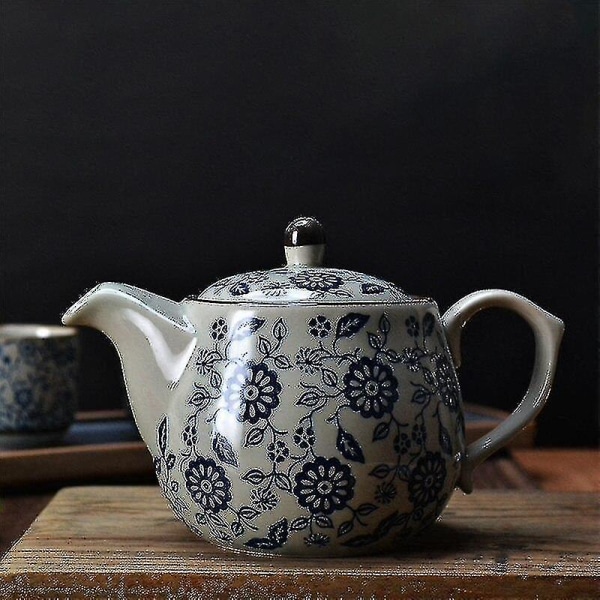 Sininen ja valkoinen posliini Retro teekannu Keraaminen kotitalouksien vedenkeitin Käsintehty toimistosuodatin teekannu