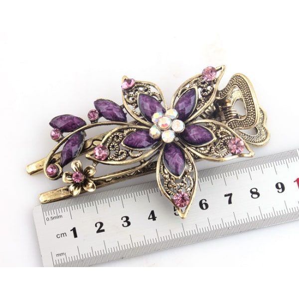 Dam Crystal Flower Vintage Barrette Lila Purple