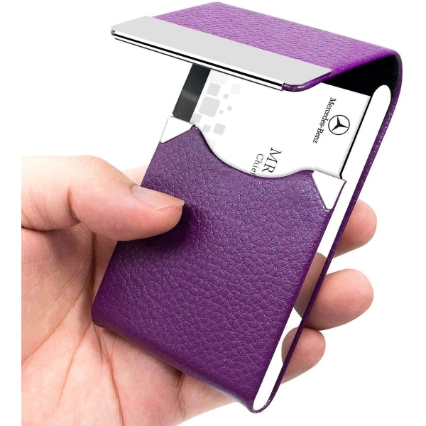 Pu-nahkainen käyntikorttikotelo naisille ohut tasku yritysnimikorttipidike ruostumattomasta case valmistettu käyntikorttikotelo magneettisella sulkimella, violetti